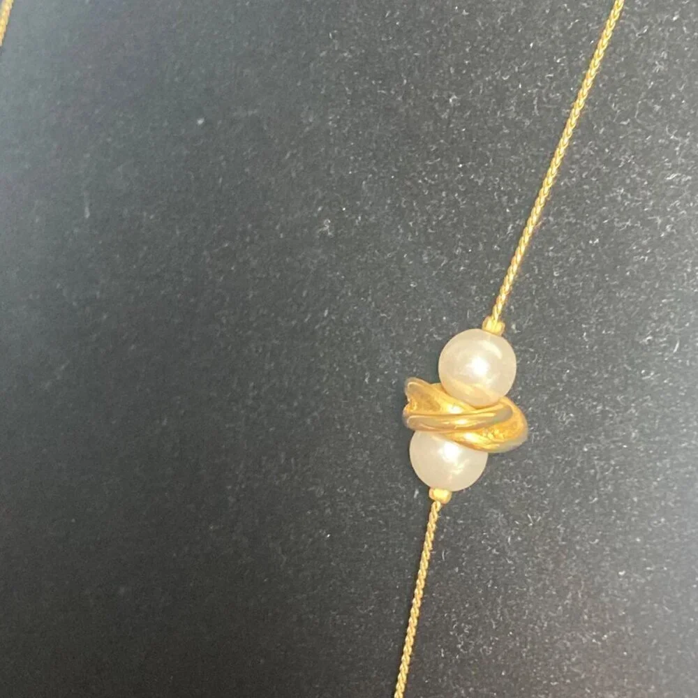 Vintage 80s 90s Imitation Pearl Necklace Bracelet & Earrings Set Gold Tone Chain